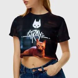 Женская футболка Crop-top 3D Stray бродячий кот - фото 2