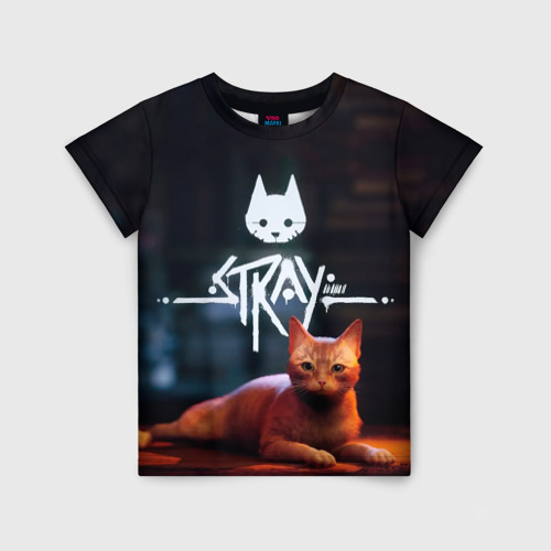 Детская футболка с принтом Stray бродячий кот, вид спереди №1