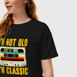 Женская футболка хлопок Oversize Я не старый я классический 1982 аудиокассета - фото 2