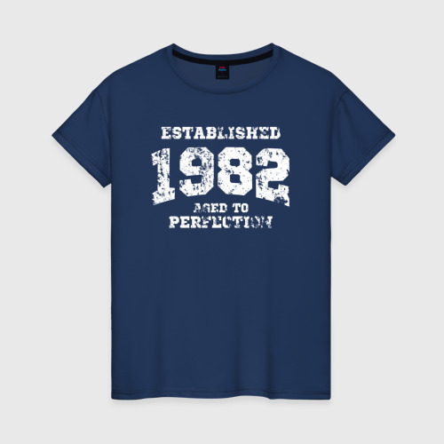Женская футболка хлопок Основана в 1982 году доведено до совершенства, цвет темно-синий