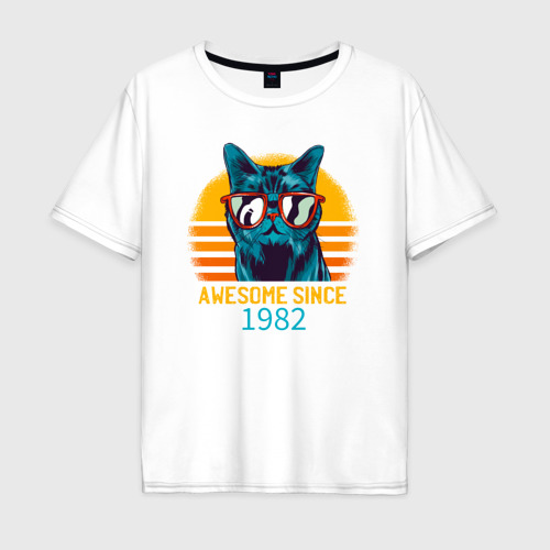 Мужская футболка из хлопка оверсайз с принтом Потрясающе котэ с 1982 года, вид спереди №1
