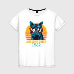 Женская футболка хлопок Потрясающе котэ с 1982 года