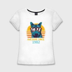 Женская футболка хлопок Slim Потрясающе котэ с 1982 года