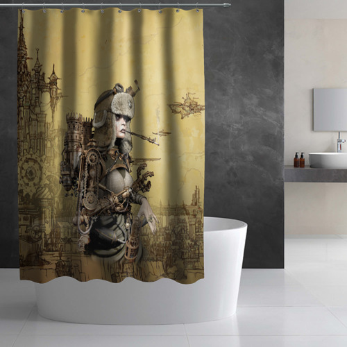 Штора 3D для ванной Крутая девчонка в стиле Стимпанк - фото 2