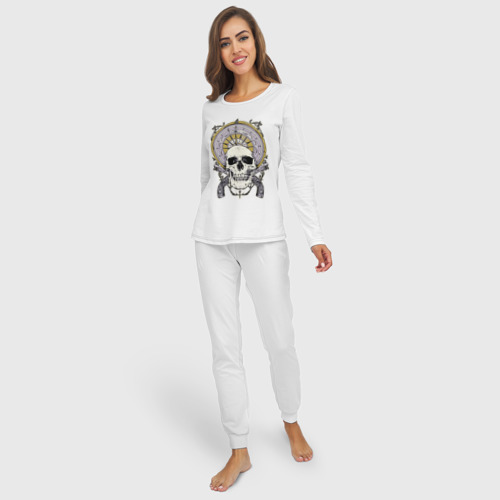 Женская пижама с лонгсливом хлопок Skull & Pistols / Steampunk, цвет белый - фото 3