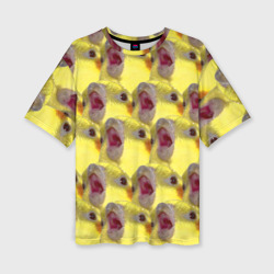 Женская футболка oversize 3D Попугай Корелла Орёт Мем