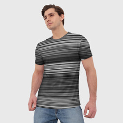Мужская футболка 3D Черно белые серые тонкие полосы  - фото 2