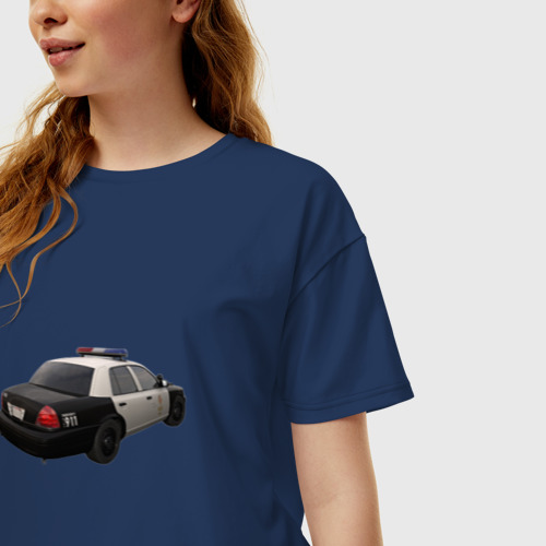 Женская футболка хлопок Oversize LAPD автомобиль, цвет темно-синий - фото 3