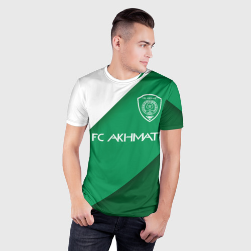 Мужская футболка 3D Slim с принтом ФК Ахмат - город грозный, фото на моделе #1