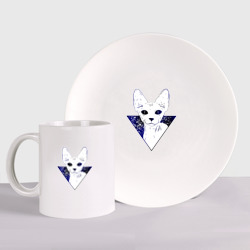 Набор: тарелка + кружка Космический кот сфинкс среди звезд