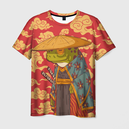Мужская футболка с принтом Старая самурайская лягуха, вид спереди №1
