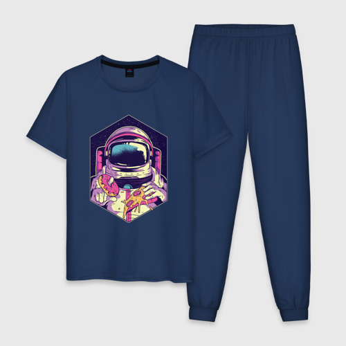 Мужская пижама хлопок Космическая еда, цвет темно-синий