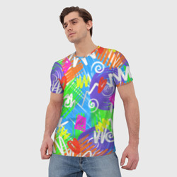Мужская футболка 3D Яркий геометрический принт на белом фоне - фото 2