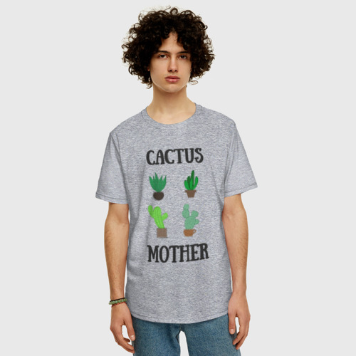 Мужская футболка хлопок Oversize с принтом Cactus Mother, Мать кактусов, фото на моделе #1