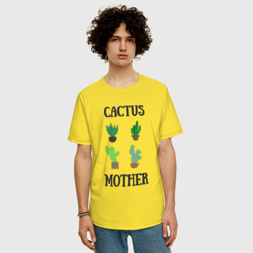 Мужская футболка хлопок Oversize Cactus Mother, Мать кактусов, цвет желтый - фото 3