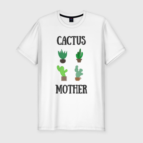 Мужская футболка хлопок Slim Cactus Mother, Мать кактусов, цвет белый