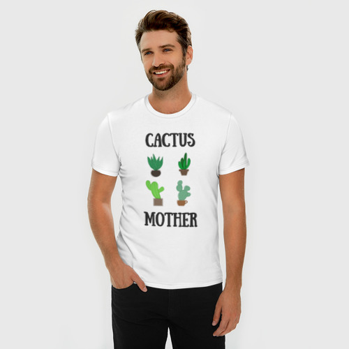 Мужская футболка хлопок Slim Cactus Mother, Мать кактусов, цвет белый - фото 3