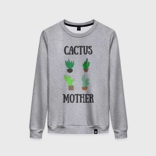 Женский свитшот хлопок с принтом Cactus Mother, Мать кактусов, вид спереди #2