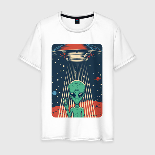 Мужская футболка из хлопка с принтом Mars Alien, вид спереди №1