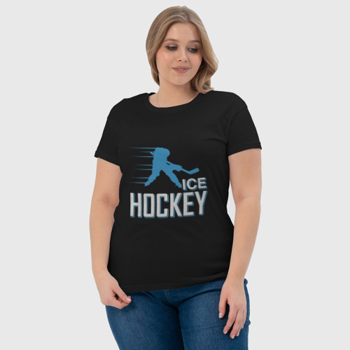 Женская футболка хлопок с принтом Хоккей Силуэт спортсмена, фото #4