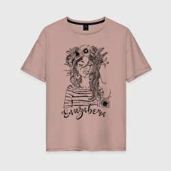 Женская футболка хлопок Oversize Прекрасная Елизавета Венок из цветов