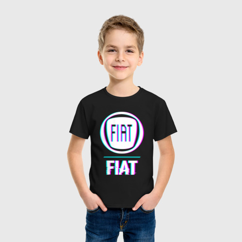 Детская футболка хлопок с принтом Значок Fiat в стиле Glitch, фото на моделе #1