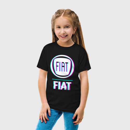Детская футболка хлопок с принтом Значок Fiat в стиле Glitch, вид сбоку #3