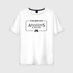 Женская футболка хлопок Oversize Assassin's Creed Gaming Champion: рамка с лого и джойстиком