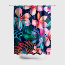 Штора 3D для ванной Яркие тропические цветы
