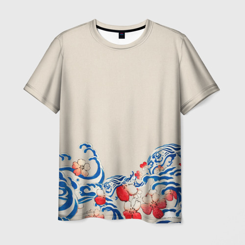Мужская футболка с принтом Японский орнамент волн, вид спереди №1