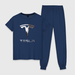 Женская пижама хлопок Tesla Logo Тесла Логотип