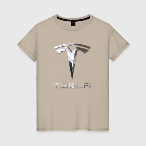 Женская футболка хлопок с принтом Tesla Logo | Тесла Логотип, вид спереди #2