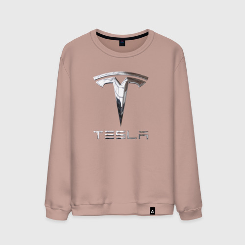 Мужской свитшот хлопок Tesla Logo Тесла Логотип, цвет пыльно-розовый