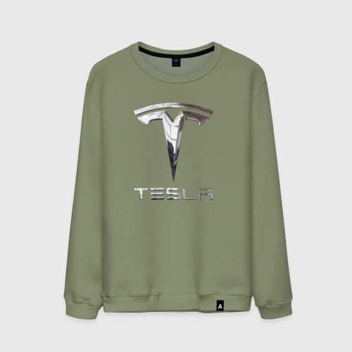 Мужской свитшот хлопок Tesla Logo Тесла Логотип, цвет авокадо