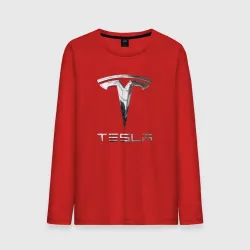 Мужской лонгслив хлопок Tesla Logo Тесла Логотип