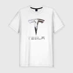 Мужская футболка хлопок Slim Tesla Logo Тесла Логотип