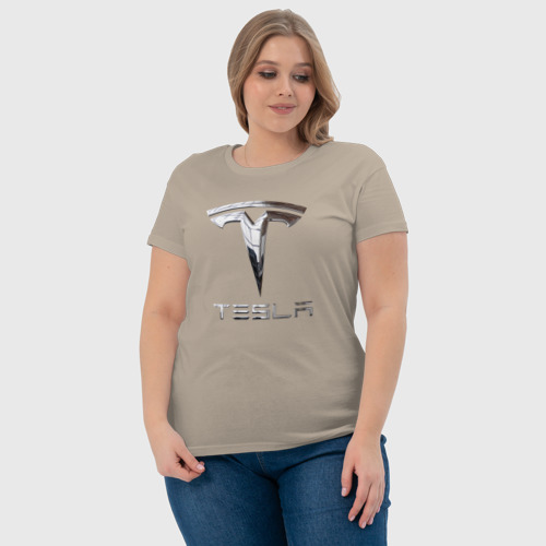 Женская футболка хлопок с принтом Tesla Logo | Тесла Логотип, фото #4