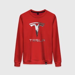Женский свитшот хлопок Tesla Logo Тесла Логотип