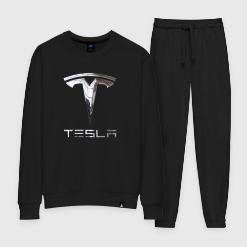 Женский костюм хлопок с принтом Tesla Logo | Тесла Логотип, вид спереди #2