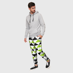Мужские брюки 3D Узор геометрический черно-зеленые фигуры на белом - фото 2