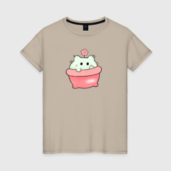 Маленький кактус  в горшочке – Женская футболка хлопок с принтом купить со скидкой в -20%