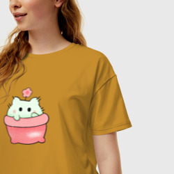 Женская футболка хлопок Oversize Маленький кактус в горшочке - фото 2