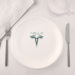 Набор: тарелка + кружка Tesla Logo Тесла Логотип Карбон - фото 2