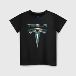 Детская футболка хлопок Tesla Logo Тесла Логотип Карбон