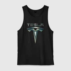 Мужская майка хлопок Tesla Logo Тесла Логотип Карбон