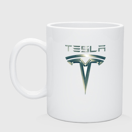 Кружка керамическая Tesla Logo Тесла Логотип Карбон, цвет белый