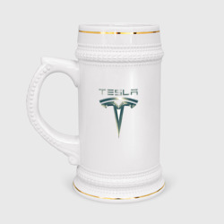 Кружка пивная Tesla Logo Тесла Логотип Карбон