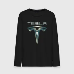 Мужской лонгслив хлопок Tesla Logo Тесла Логотип Карбон