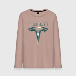 Мужской лонгслив хлопок Tesla Logo Тесла Логотип Карбон