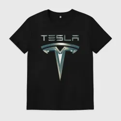 Мужская футболка хлопок Tesla Logo Тесла Логотип Карбон